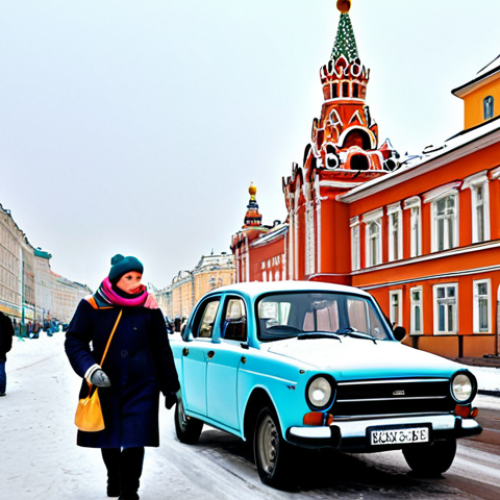 Home 24 A bustling street scene in Moscow, Russia**
"A vibrant street scene in Moscow, Russia, featuring colorful buildings with onion domes, people dressed in warm winter clothing (coats, hats, scarves), walking along a snow-covered sidewalk. Focus on the architecture and the lively atmosphere. A classic Lada car is parked nearby. Daytime, overcast sky. Safe for work, appropriate content, fully clothed, professional photography, perfect anatomy, natural proportions, well-formed hands, proper finger count, modest attire, family-friendly."
**