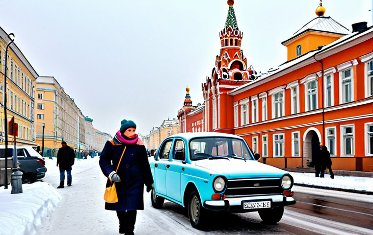 A bustling street scene in Moscow, Russia**

"A vibrant street scene in Moscow, Russia, featuring colorful buildings with onion domes, people dressed in warm winter clothing (coats, hats, scarves), walking along a snow-covered sidewalk. Focus on the architecture and the lively atmosphere.  A classic Lada car is parked nearby.  Daytime, overcast sky.  Safe for work, appropriate content, fully clothed, professional photography, perfect anatomy, natural proportions, well-formed hands, proper finger count, modest attire, family-friendly."

**