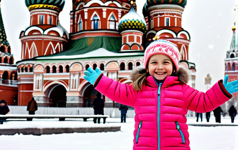 **

A cheerful young girl, about 6 years old, wearing a bright, colorful, fully clothed winter snowsuit with a hat and mittens, playing in a snowy park in Moscow. In the background, see the colorful domes of Saint Basil's Cathedral. Safe for work, appropriate content, modest, family-friendly, perfect anatomy, natural proportions, well-formed hands, proper finger count, natural pose, professional illustration, high quality.

**