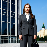 번개맨 BGM - Modern Moscow Professional**

"A confident businesswoman in a tailored, dark grey business suit, sta...