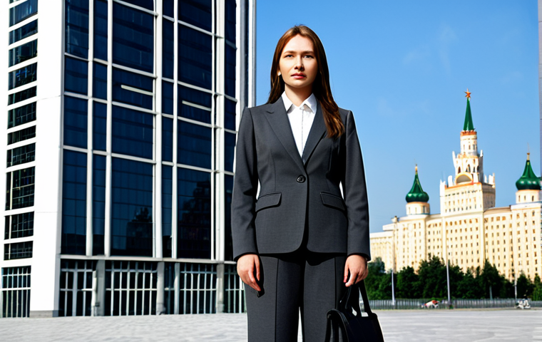 번개맨 BGM - Modern Moscow Professional**
"A confident businesswoman in a tailored, dark grey business suit, sta...