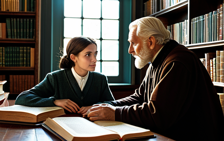 번개맨의 인물 관계도 - The Mentor**
An older, wise-looking man (mentor) with a kind face, giving advice to a younger woman...